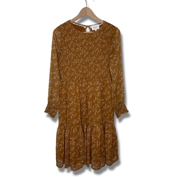 bohme Dresses & Skirts - Bohme Cornelia Smocked Tired Long Sleeve Bohemian Midi Dress in Mustard